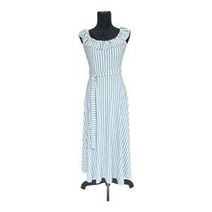 🌊 Boden EcoVero Blue White Striped Midi Dress – Size 4P Very Stretchy! NWT
